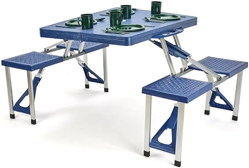 Trademark Innovations Mesa de picnic plegable portátil con 4 asientos azul