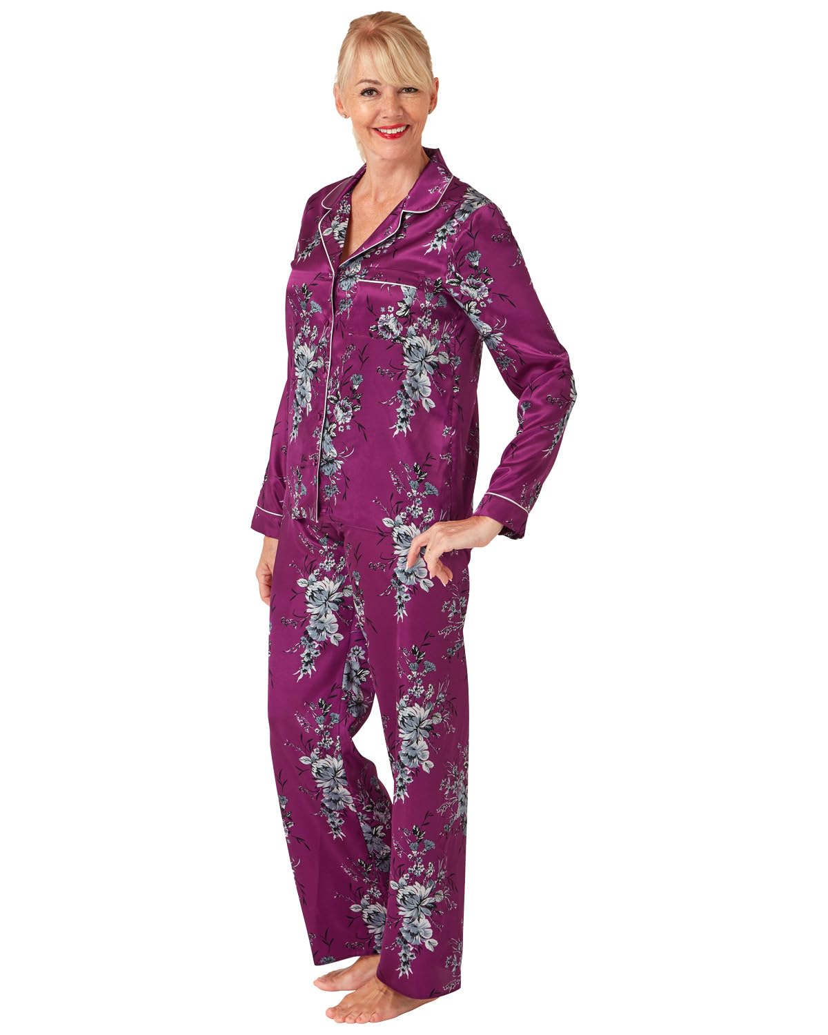 Undercover Ladies Satin Long Pyjamas MA33975 Fuschia 14-16