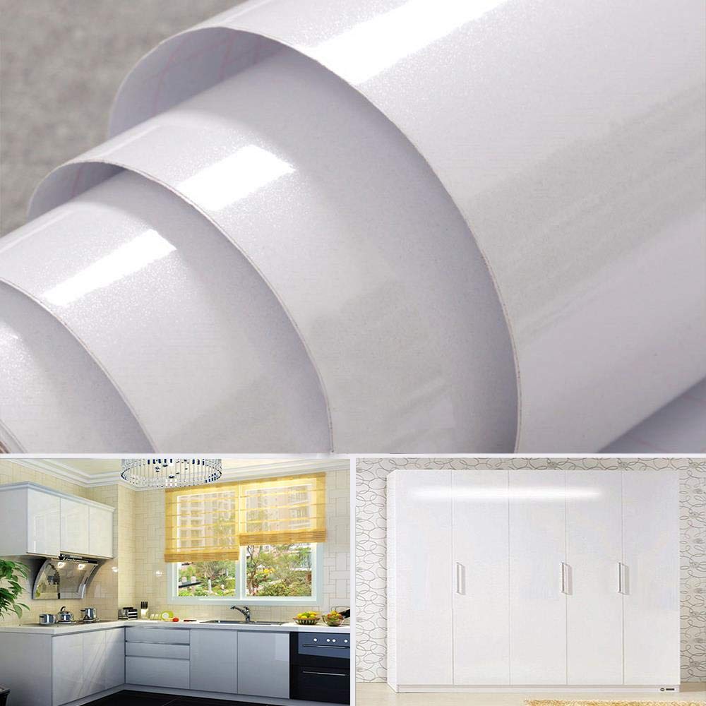 Rotolo di carta da parati autoadesiva in PVC bianco nero glitterato per mobili da cucina impermeabile, Nero, 61cmx10m