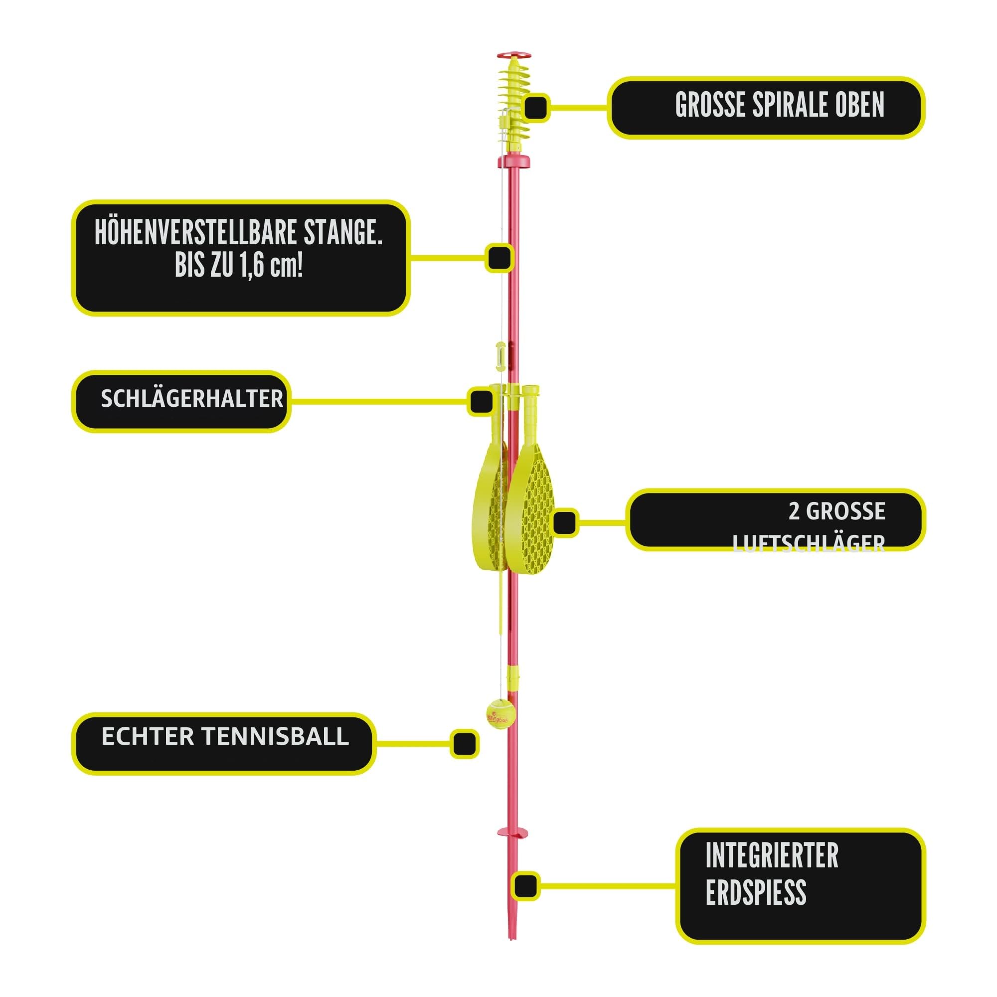 Swingball Classic Original | Rot und Gelb | Outdoor-Aktivitäten | Traditioneller Stock im Boden Set | Echter Tennisball und 2 Meisterschaftsschläger | Geeignet für alle 5 Jahre +