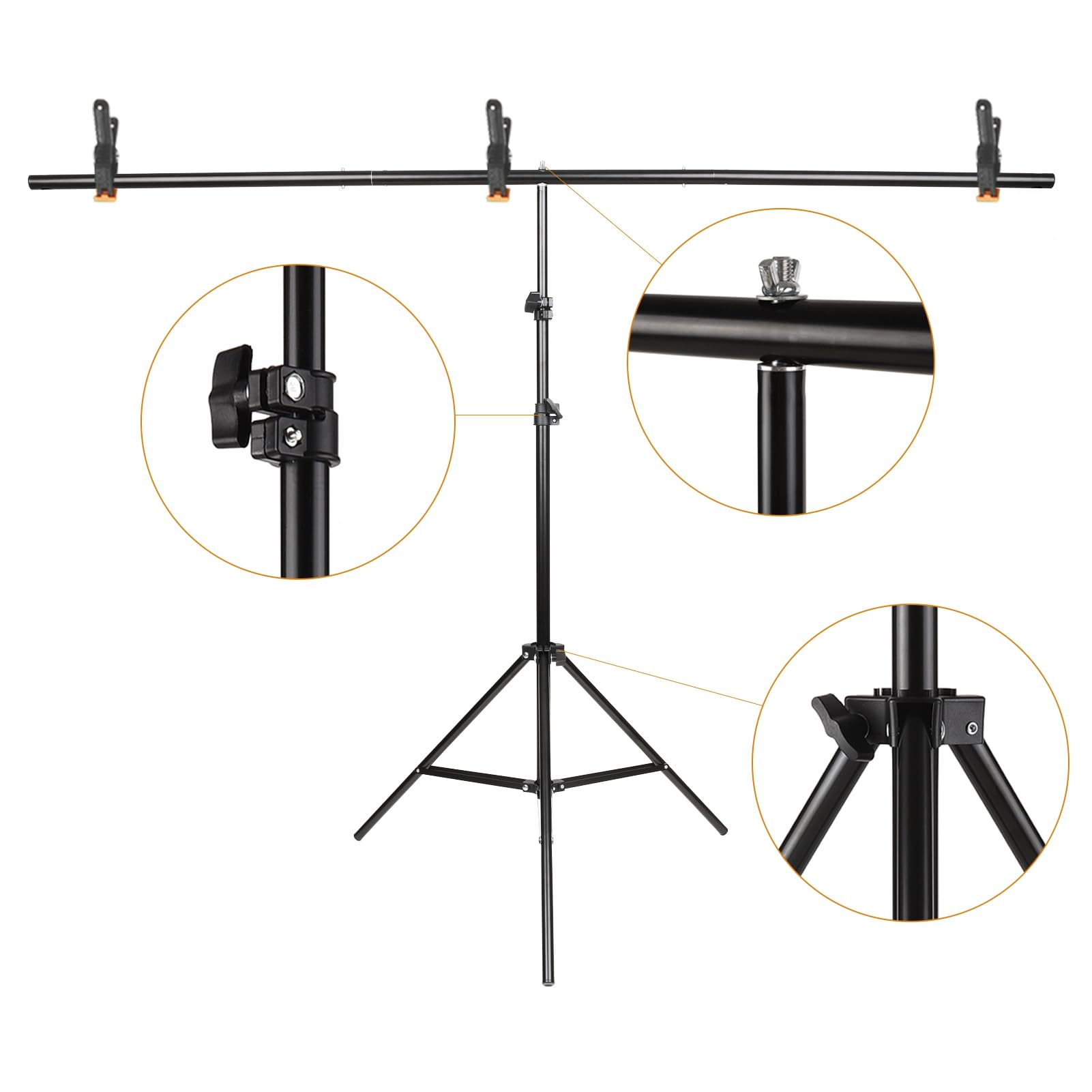 HUIOP 1,5 x 2 m. Kit de photographie de fond avec écran de fond vert avec support de fond réglable en forme de T, 5 pinces de fond