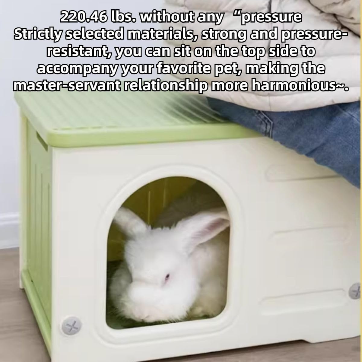 Waterproof Rabbit House, Extra Large Plastic Bunny House, Sturdy Rabbit Bed for Small Pet Guinea Pigs Cats Kitty Puppy Chinchilla, Spacious, Assemble Easily (Pink)