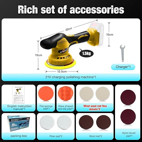 Vista 7 de Pulidora inalámbrica de 6 pulgadas con 8 discos para pulir, se adapta a la batería Dewalts de 20 V y 6 velocidades variables de 2200 RPM a 5500 RPM