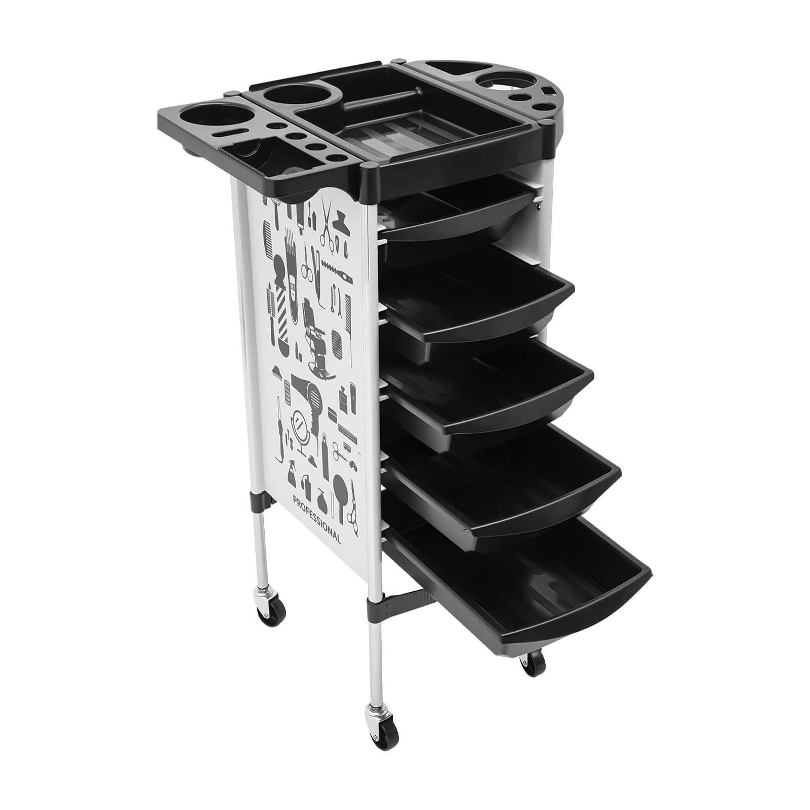 Chariot de Salon de Coiffure avec Tiroirs Extensibles, Roues, 5 Tiroirs, Blanc