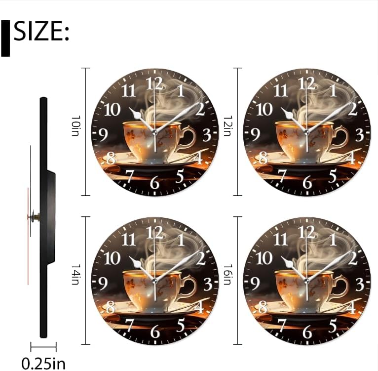 Miniatura 2 de Reloj de pared de café silencioso sin tictac, funciona con pilas, reloj de decoración analógica para taza de café en la mesa (10 pulgadas)