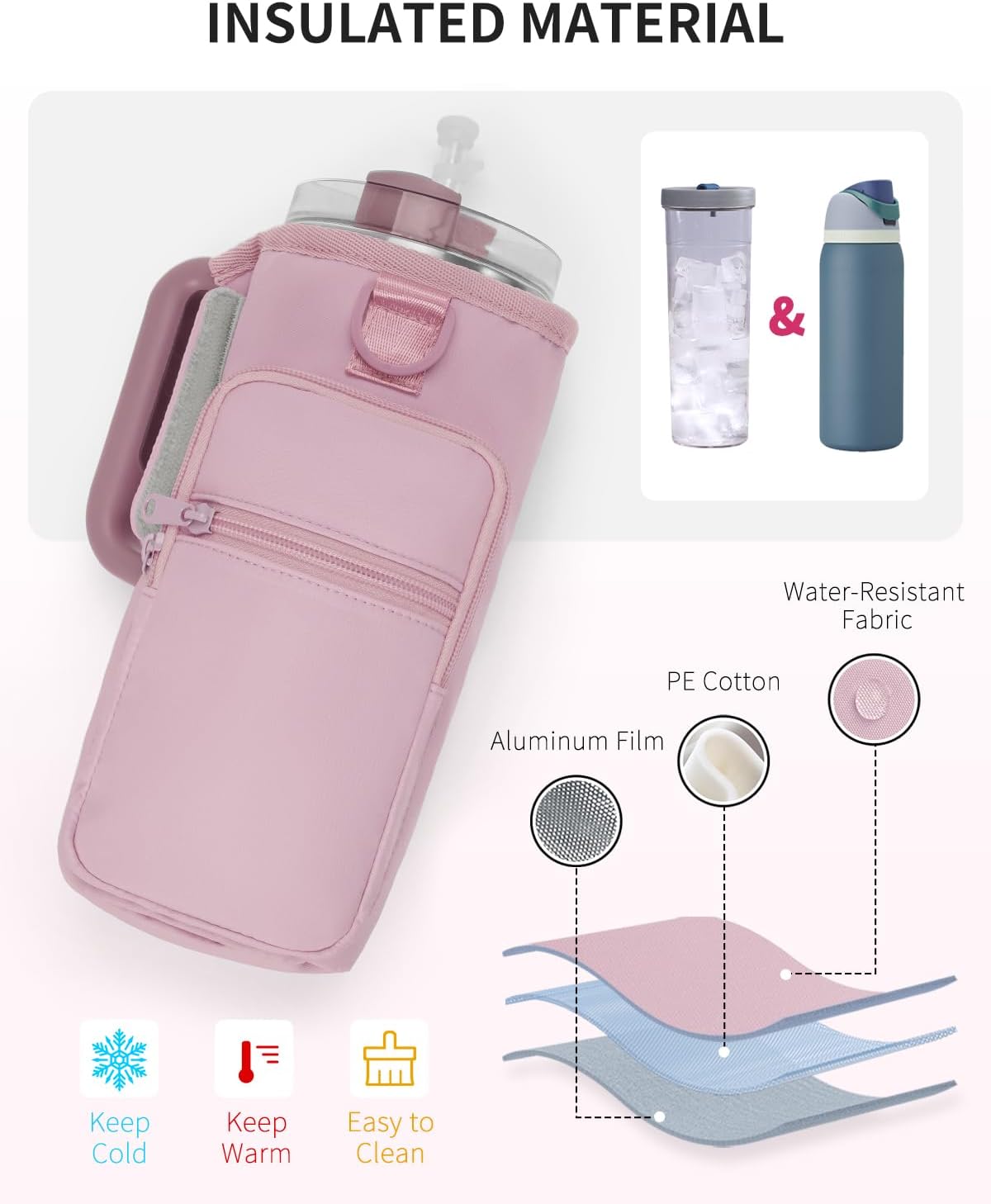 sportsnew Magnetic Gym Bag for Women Men, Water Bottle Carrier Holder with Strap & Phone Pockets for 40oz Tumbler with Handle, 4 Built-in Magnets Small Gym Bag for Sports, Workout, Fitness, Walking