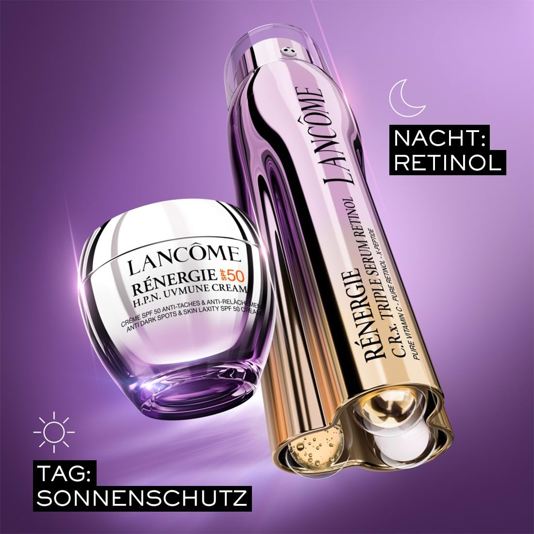 Lancôme Rénergie C.R.X. Triple Serum Retinol, Anti-Aging Serum | Nacht-Pflege, mit Vitamin C, X-Peptiden und Ceramiden, für sichtbar glattere und strahlende Haut, jugendliches Hautbild