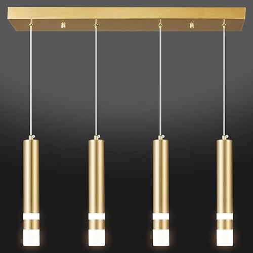 Lámpara colgante moderna para comedor de 4 luces, accesorio de cocina, regulable, LED, dorado, iluminación colgante para isla de cocina, luces