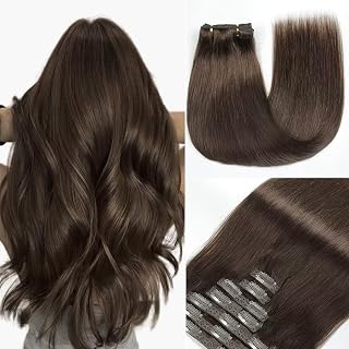 GUDOZO Extensiones de clip de pelo humano Remy, 7 unidades, 35 cm, 80 g, marrón chocolate, invisibles, color marrón oscuro, extensiones de pelo natural (35 cm, 2#)