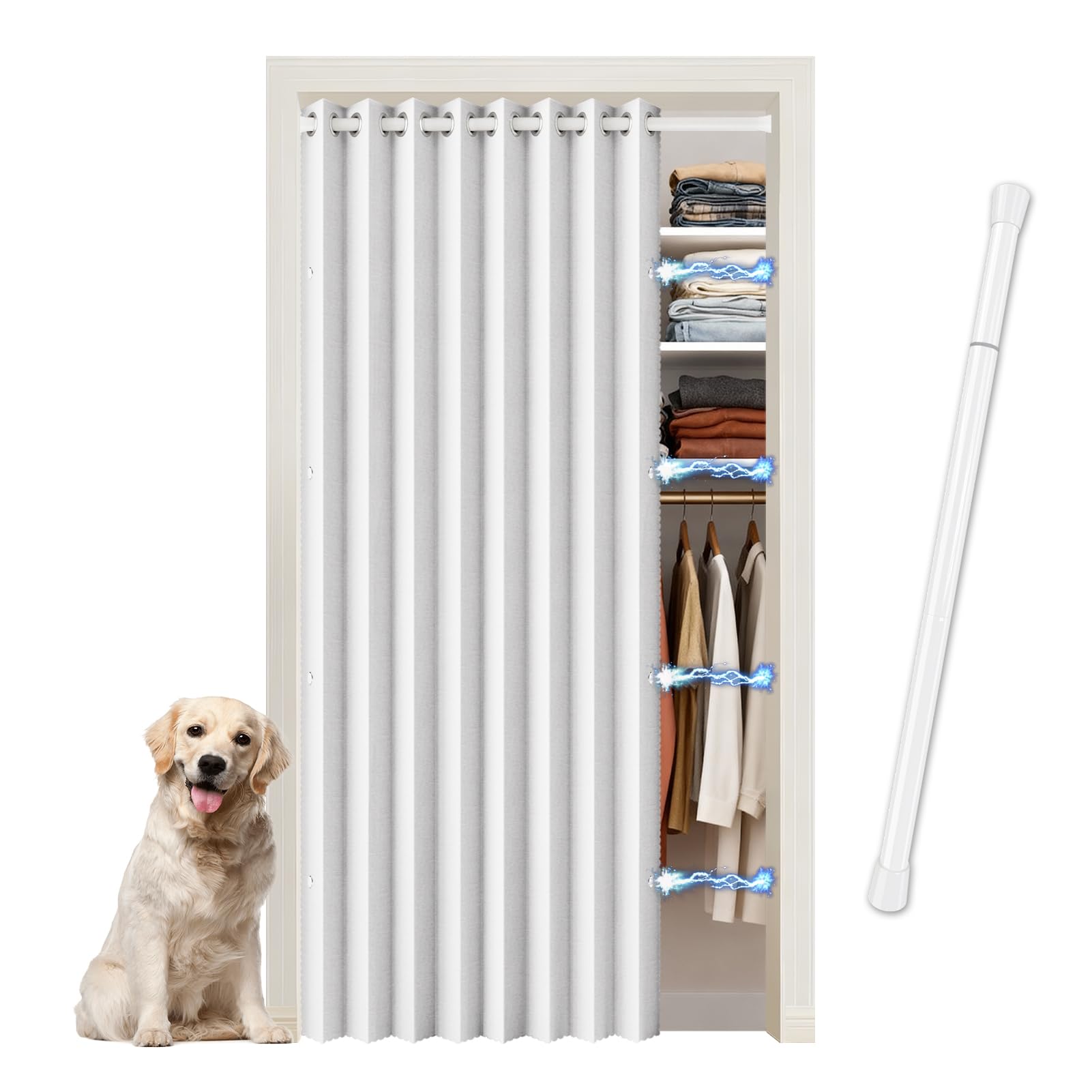 Rideau de Porte Accordéon Occultant Magnétique - Rideau de Séparation de Pièce Pliable avec Tringle Télescopique Incluse - pour Dressing, Cuisine et Porte Intérieure, Blanc