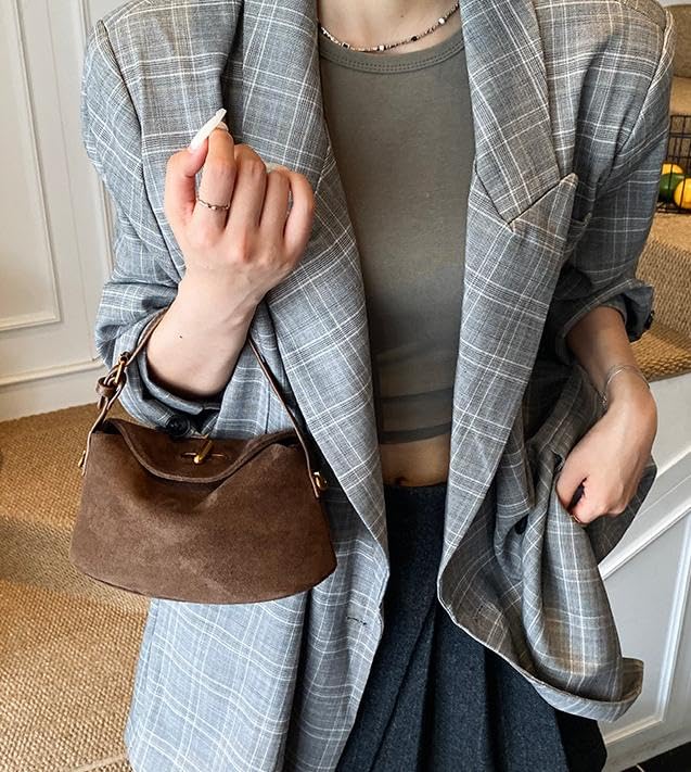 Suede Crossbody Bags for Women Shoulder Bags Fall Winter Handbag Trendy Solid Retro Tote Slouchy Work Bag 20252