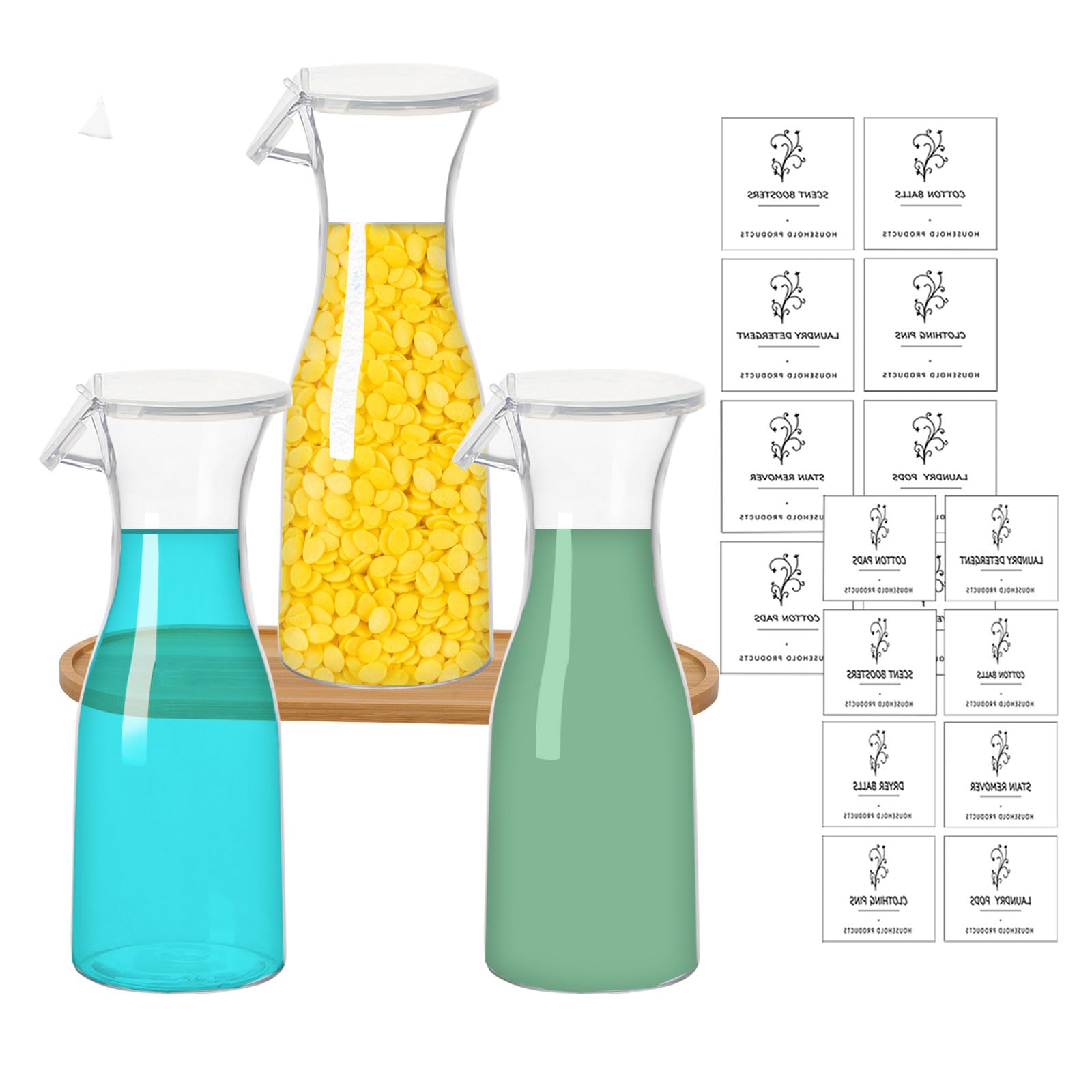3 Pezzi Contenitore per Detersivo, Dispenser Detersivo Lavatrice 1,5L, Contenitore Detersivo Polvere Plastica PET, Scatola Trasparente Ammorbidente Detersivo per detersivi liquidi e perle profumate
