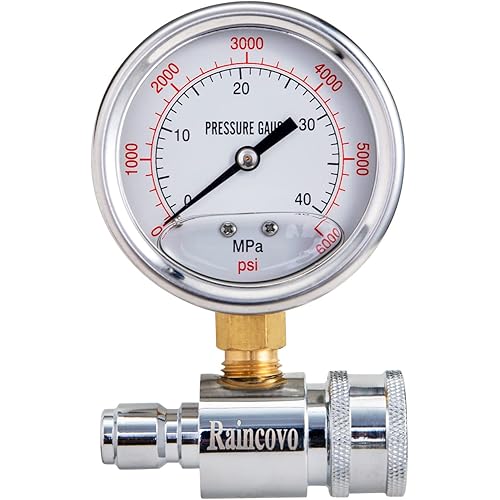 Pressure Washer Gauge, 6000 PSI, 3/8 Inch Quick Connect, Pressure Gauge for Power Washer