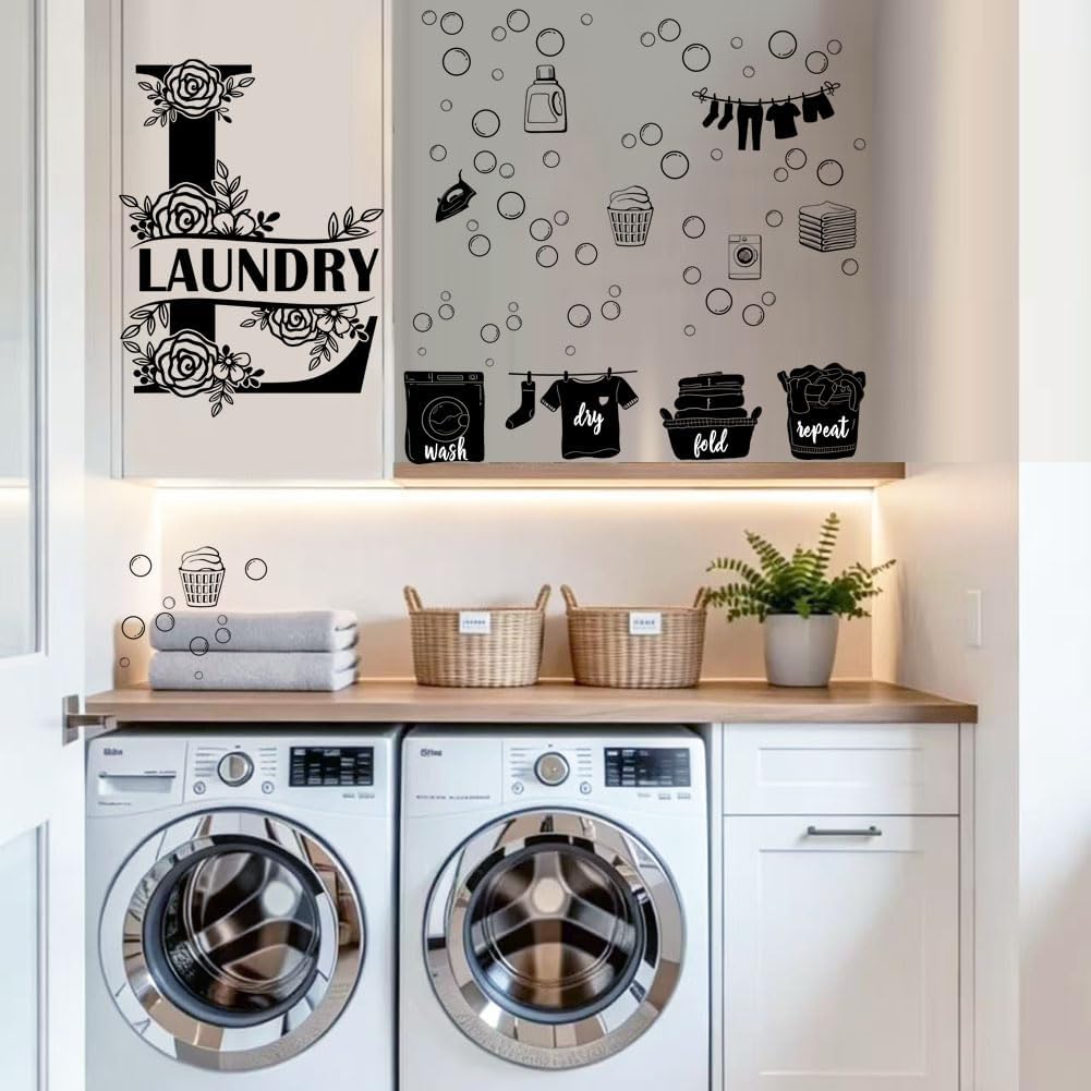 Laundry Wall Decals Laundry Room Quotes Wall Stickers Bubble Wall Stickers Removable Wall Art Decor for Home Apartment Washing Decoration(Black/L) image 4