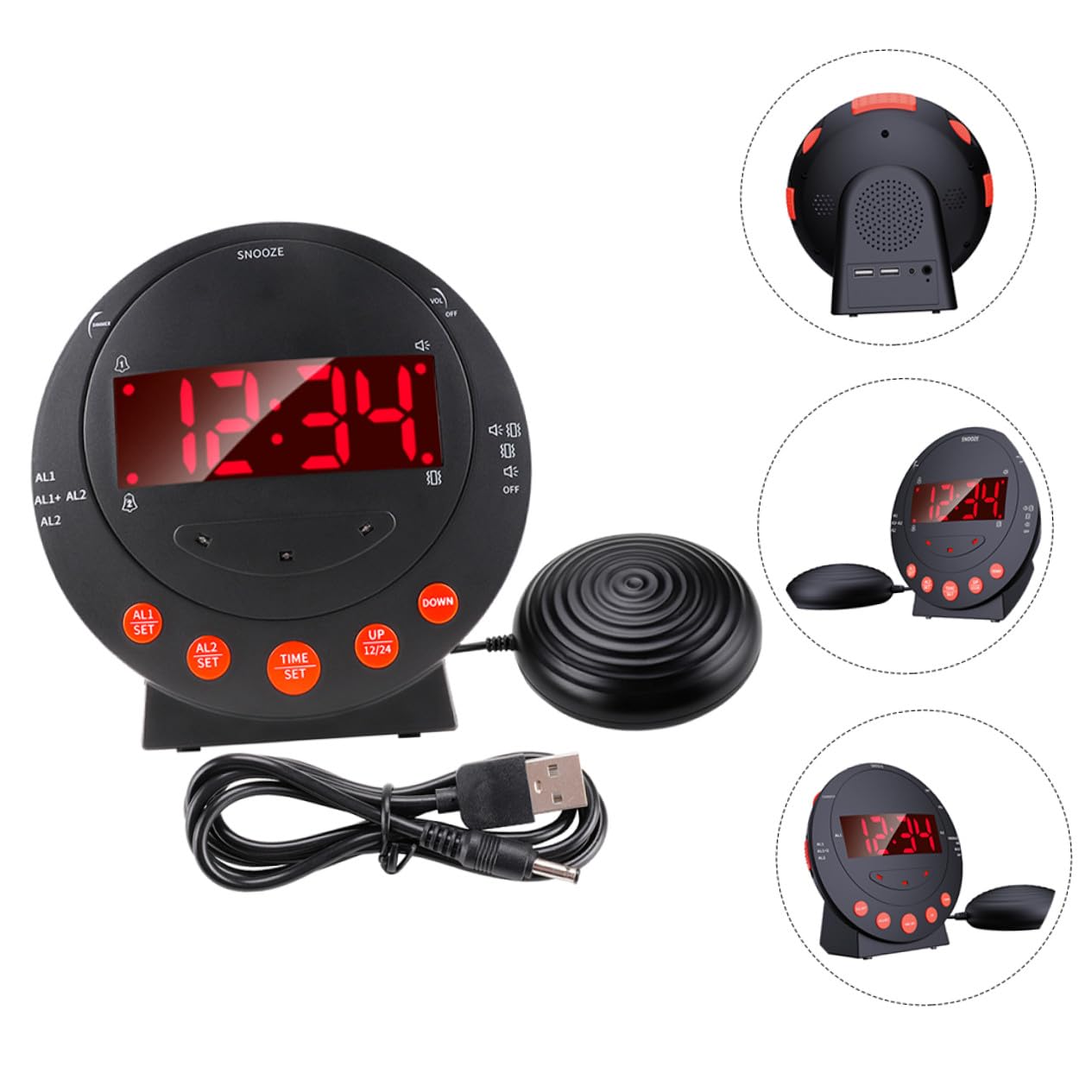 Digitaler Vibrationswecker und Einstellbarer Lautstärke mit Großen Zahlen Kunststoffgehäuse USB Kabel Inklusive für Senioren und Gehörlose im Schlafzimmer