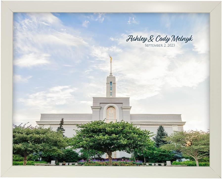 Mount Timpanogos Clear Day Photograph LDS Temple Art And Decor For Home And Family (Light Brown Frame, 8x10)