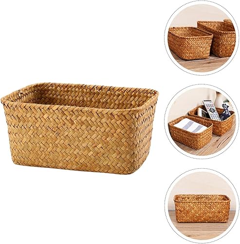 Miniatura 9 de Cabilock Contenedores de almacenamiento de mimbre, cestas de pastos marinos naturales, cesta de frutas tejida a mano de madera, organizador para el