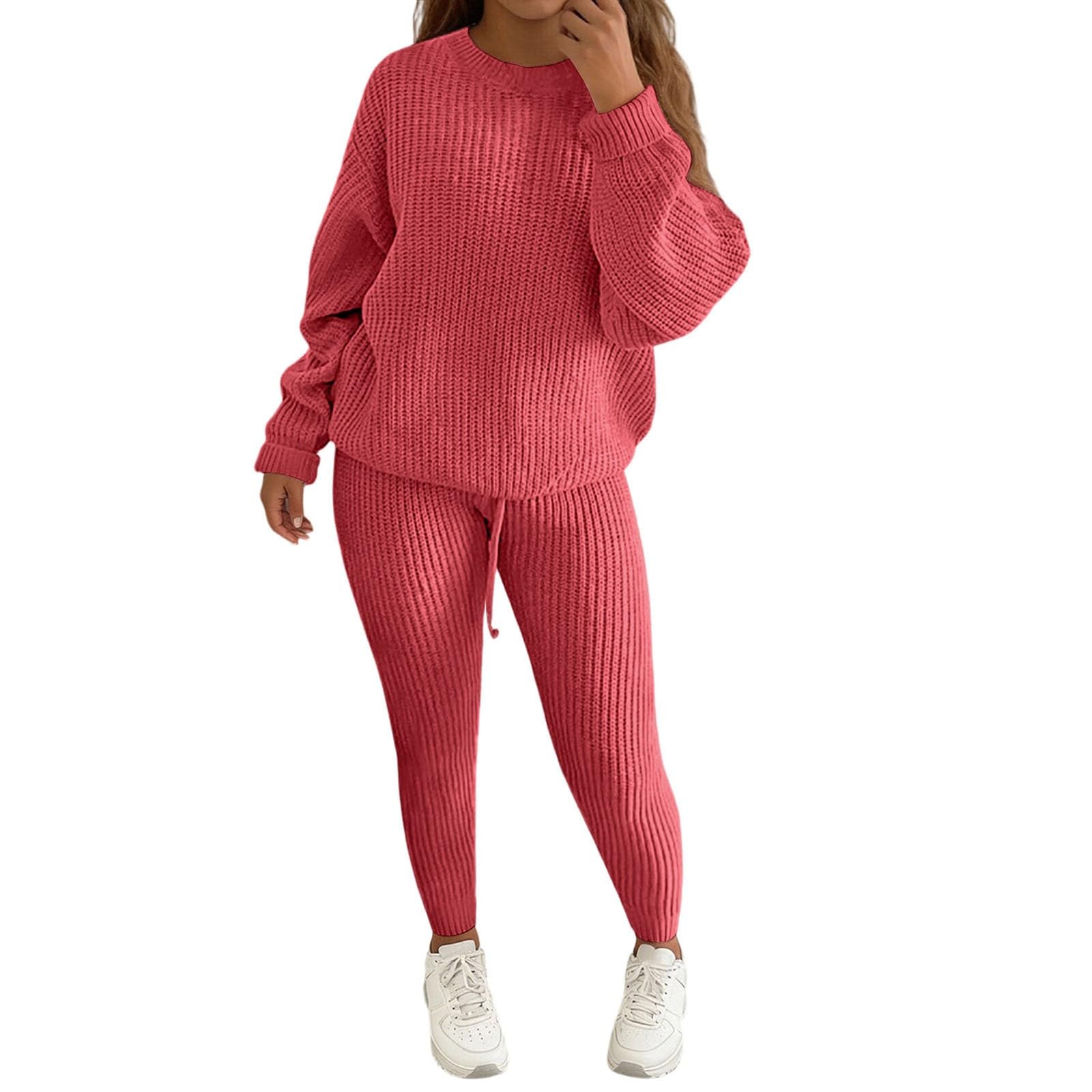 Pantaloni Casual in Maglia, Pantaloni Jogger Elasticizzati Morbidi e Top, Abbigliamento Comodo per Il Relax Quotidiano