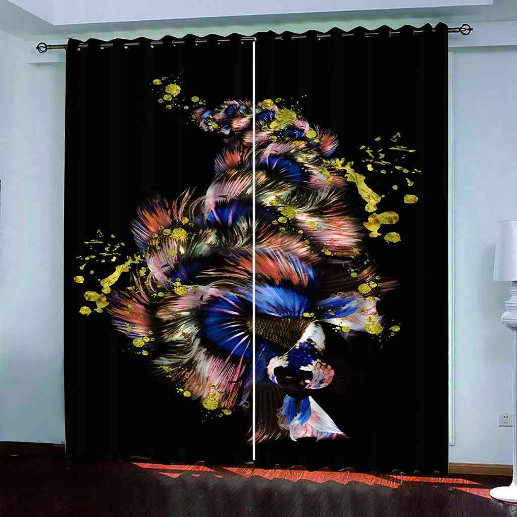 Rideaux occultants enfant poisson rouge abstrait en polyester isolé pour chambre
