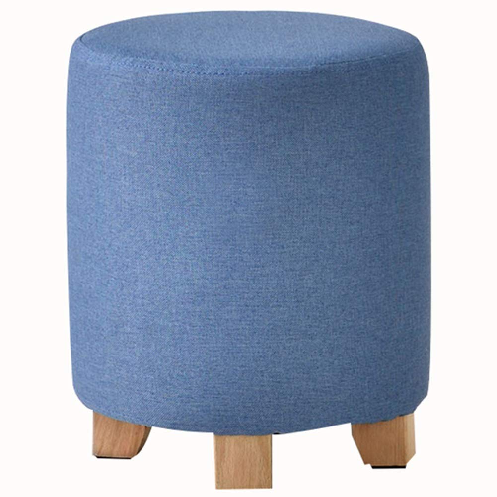 Pouf haut de gamme en bois massif et assise moelleuse circulaire bleu