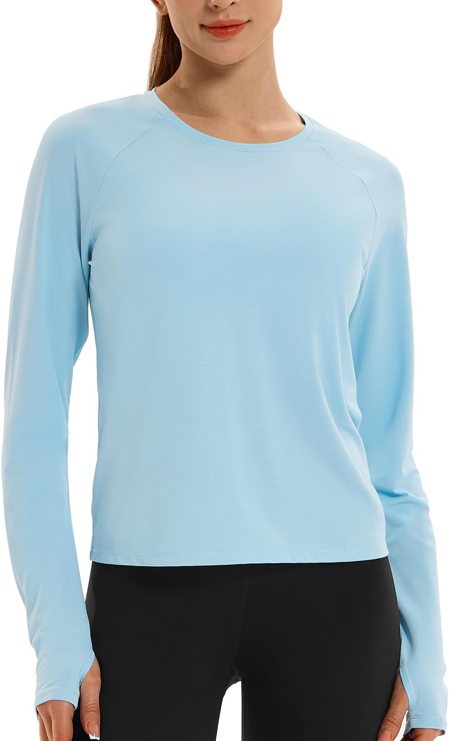 HODOSPORTS Womens Workout Tops Cropped Athletic Shirts Split Back Long Sleeve Gym Active Running Shirt Loose Fit UPF 50+