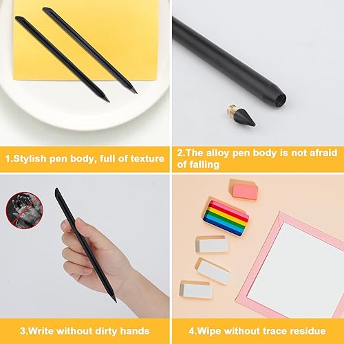 Miniatura 6 de NQEUEPN 4 lápices de metal sin tinta, reutilizables, eternos, infinitos, ilimitados, con 4 puntas reemplazables para escribir, pintura, hogar,