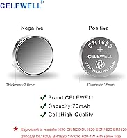 Vista 2 de CR1620 - Paquete de 5 baterías de litio para rastreador de llaves, 70 mAh, 3 V, batería de litio
