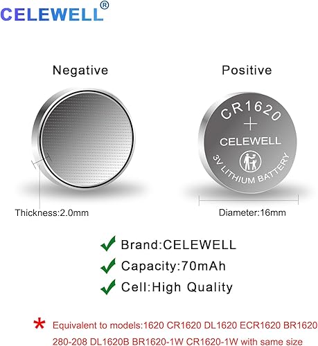 Miniatura 2 de CR1620 - Paquete de 5 baterías de litio para rastreador de llaves, 70 mAh, 3 V, batería de litio