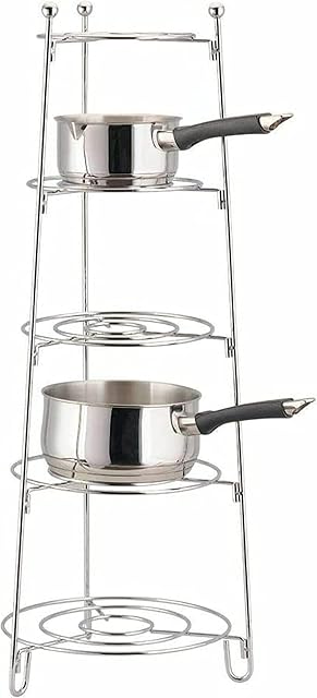 tradefirst 5 Tier Silver Pan Rack, Pan Stand For Saucepans, Pan Organizer, Display Shelf Storage Kitchen Free Standing, Stainless Steel Pot Holders _(80cm x28cm) Silver