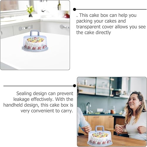 Miniatura 5 de Hemoton Contenedor redondo de almacenamiento para tartas con tapa y asa, soporte para recipientes para tartas de 8 pulgadas, cubierta de plástico