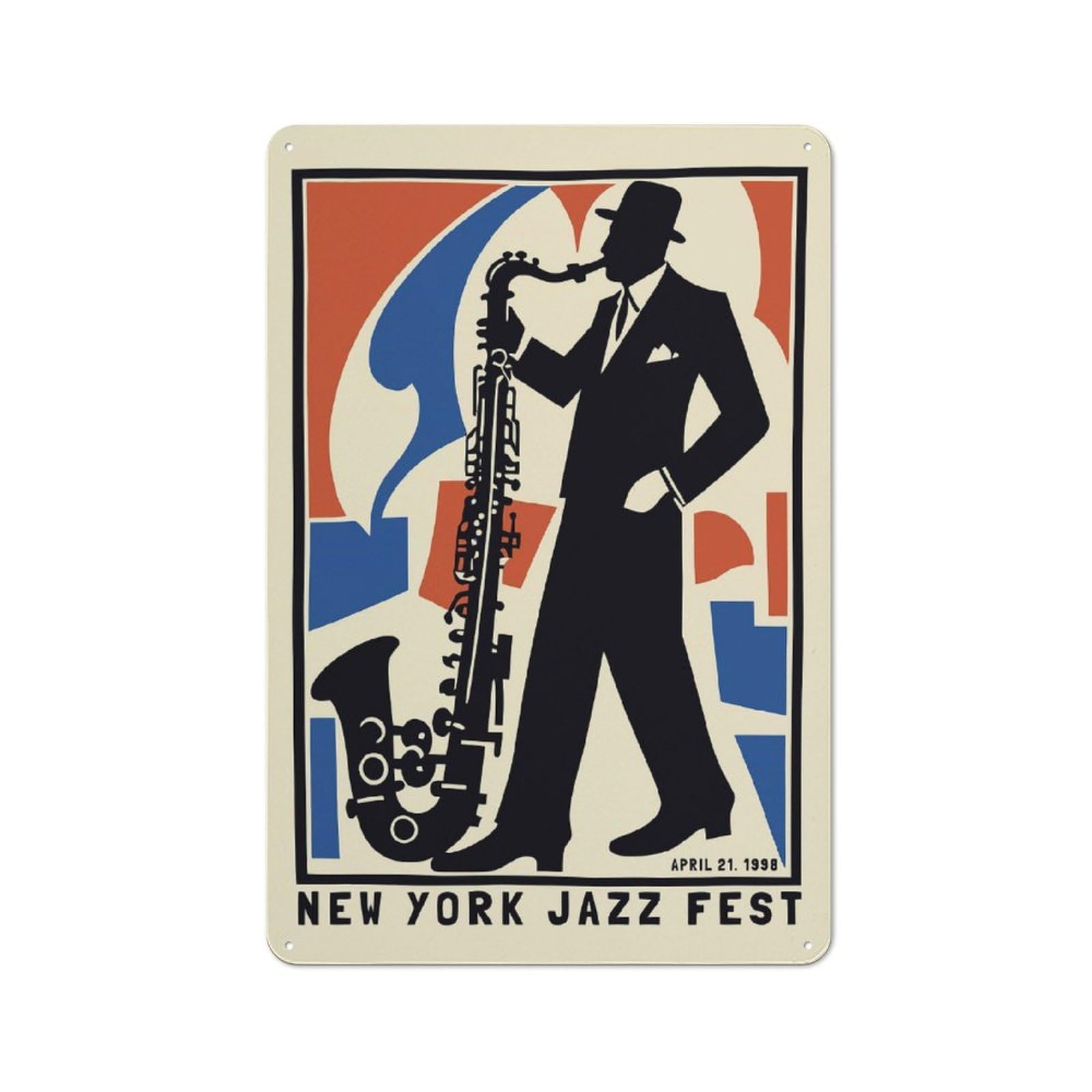 Junmoney Style-1 Urban Metal Wall Art Sign 30X20cm Featuring New York Jazz Fest, Urban Room Decor For Modern Home, Workshop, Office Or Cafe
