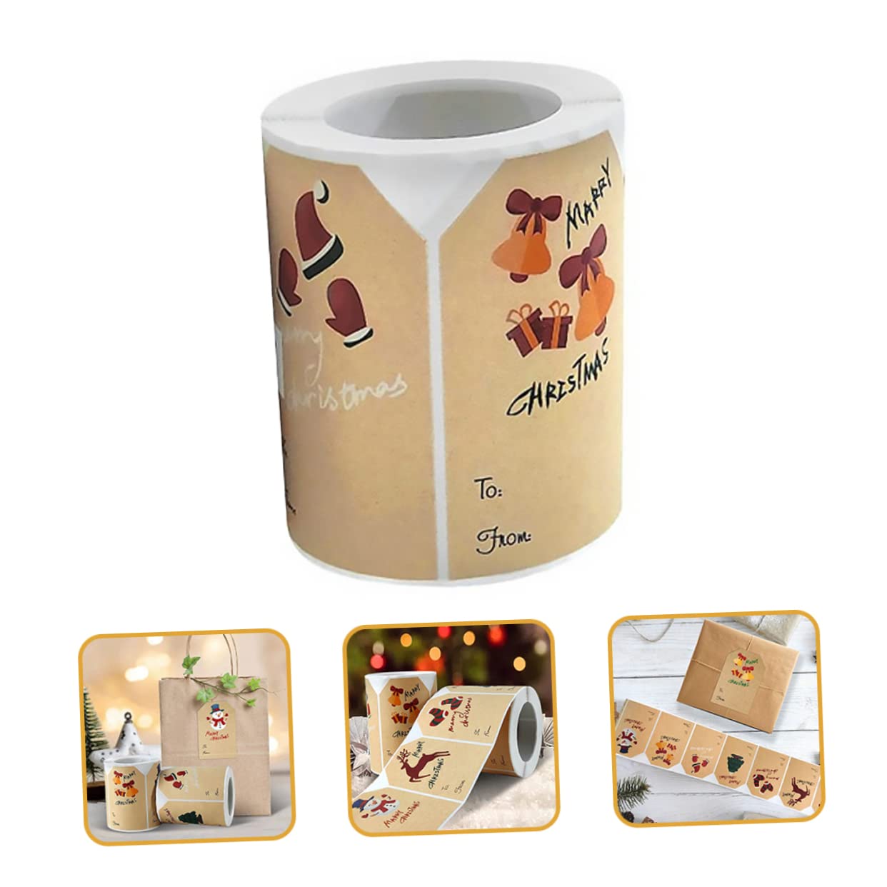 NUOBESTY Lot De 4 Rouleaux D'Étiquettes Autocollantes De Noël Étiquettes En Papier Pour Fêtes Étiquettes De Porte Adhésives Décoratives Pour Noël Autocollants Personnalisés