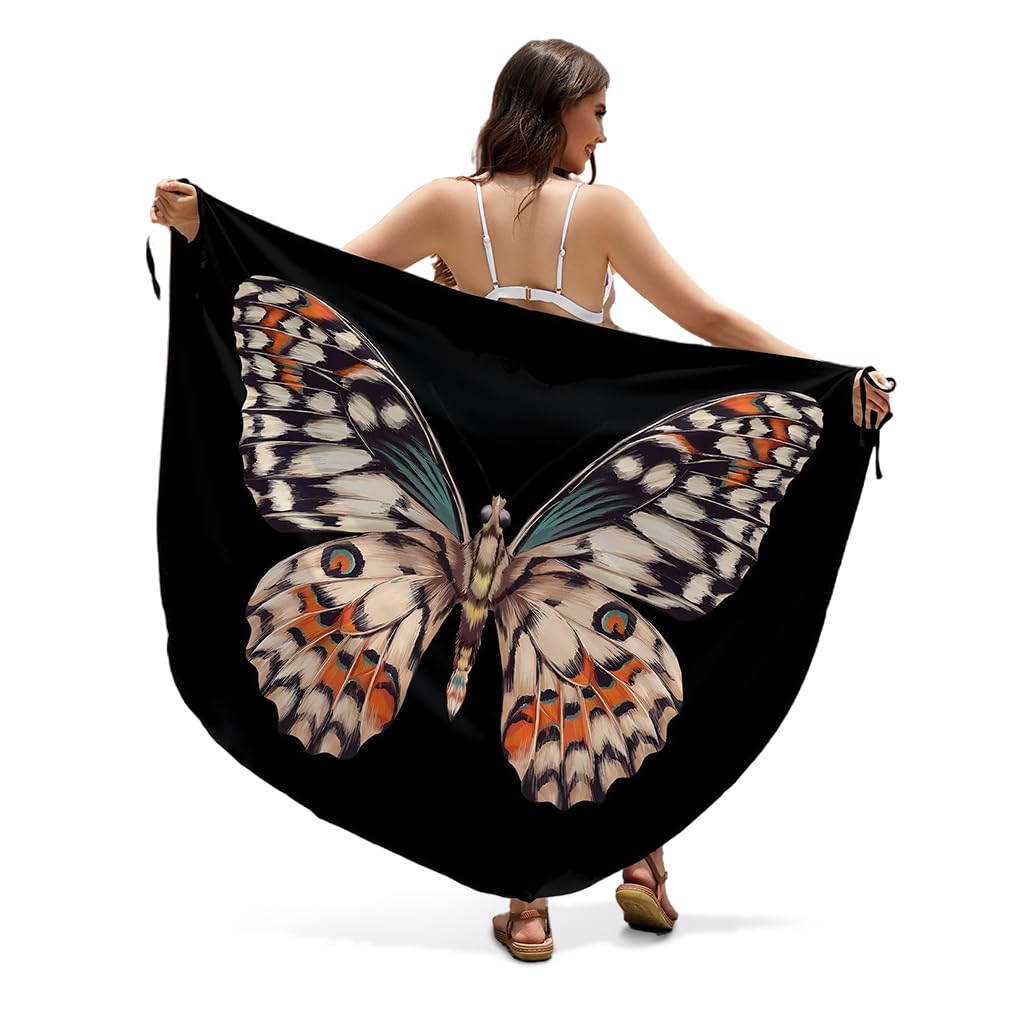 Beach Wear Dress for Women Butterfly Print Beach Dress Bikini Set for Women Beach Wear Lightweight Adjustable Straps Backless Wrap Long Dress Swimsuit Cover Up Beach Outfits for Women