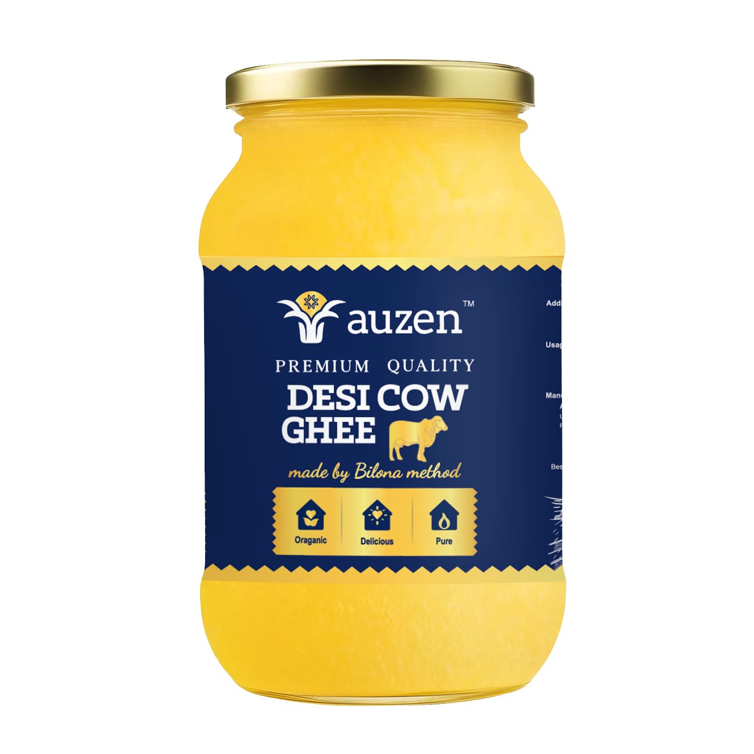 AUZEN A2 Cow Ghee 1 Litre, 100% Pure and Natural Churned from Vedic Bilona Method, A2 Cow Desi Ghee, Goods for Better Digestion and Immunity