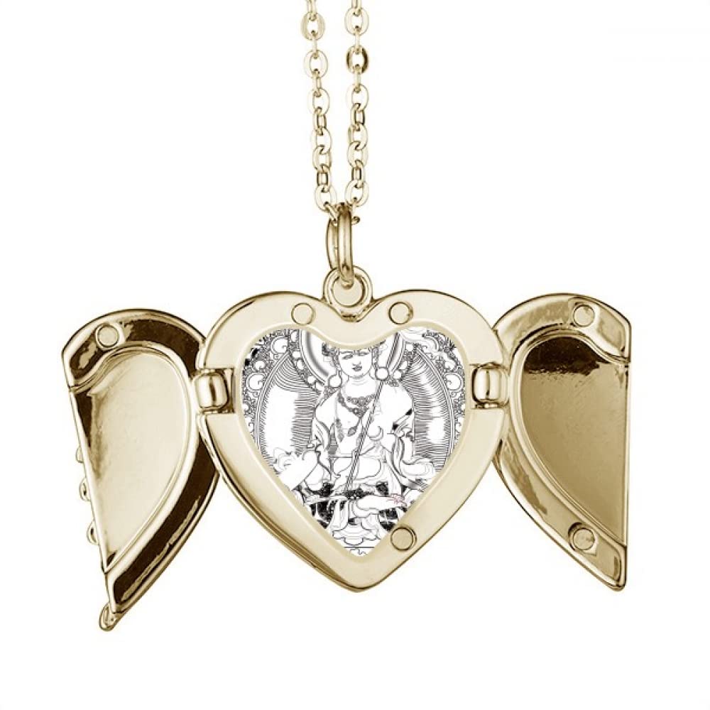 no/noCulture Guanyin Chinese Character Figure Folded Wings Peach Heart Pendant Necklace