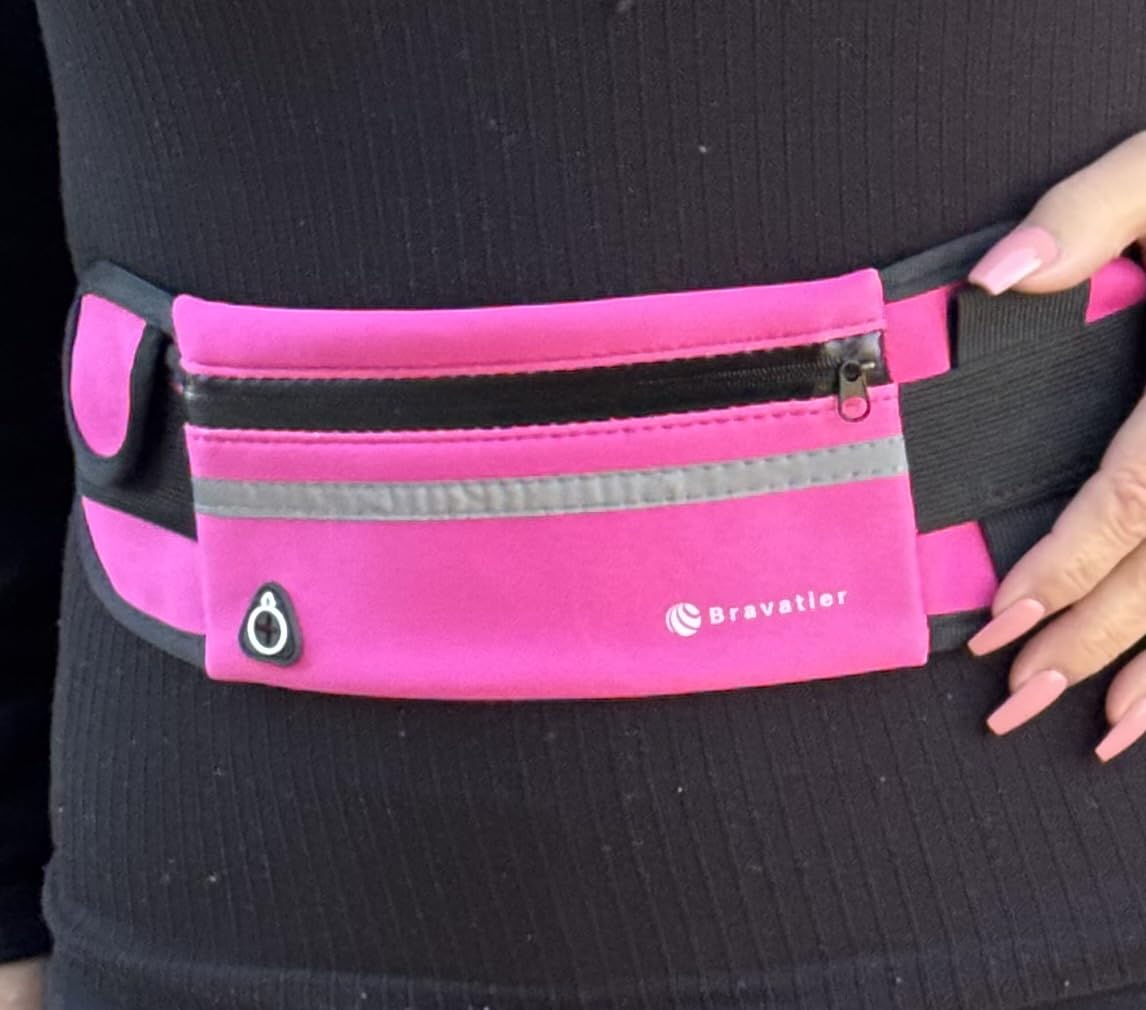 Riñonera deportiva, impermeable, ligera, con tiras reflectantes, tres bolsillos para teléfono, llaves, tarjeta de débito/crédito y una botella pequeña, ideal para caminar, trotar, correr y