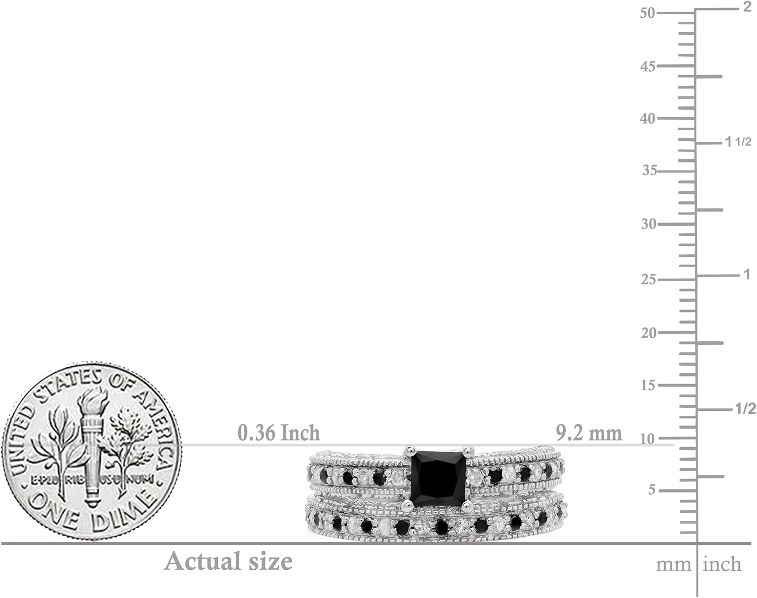 Dazzlingrock Collection 1.80 Ctw Princess & Round Cut Natural Diamond Ladies Bridal Vintage Engagement Ring Set, Sterling Silver