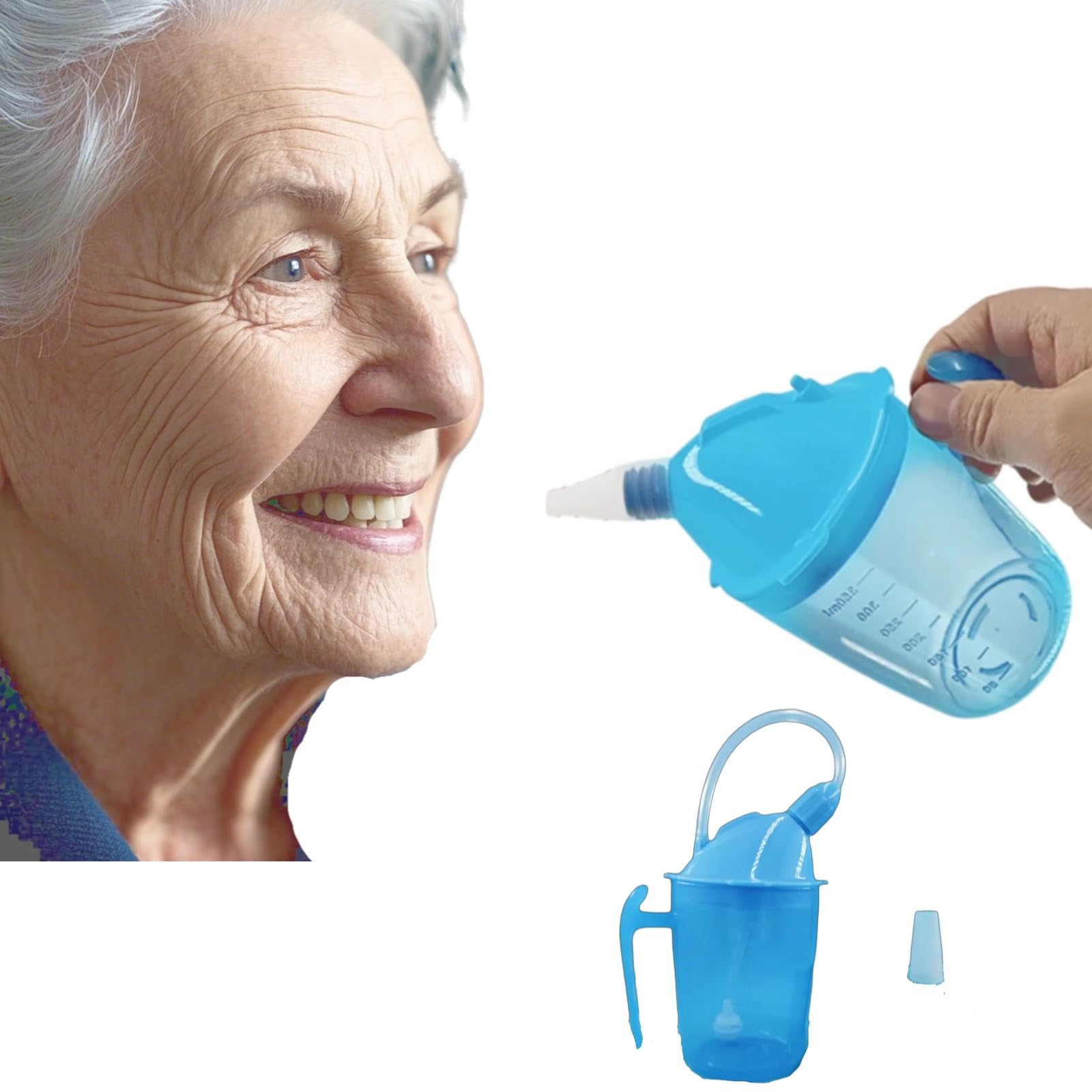 Drinking Aids Feeding Cup for Elderly Adults Disabled Patient Maternity Convalescent with two Style Lids Straw Sippy Drink Water Porridge Soup, Flow Control senior liquid Feeder (Blue)