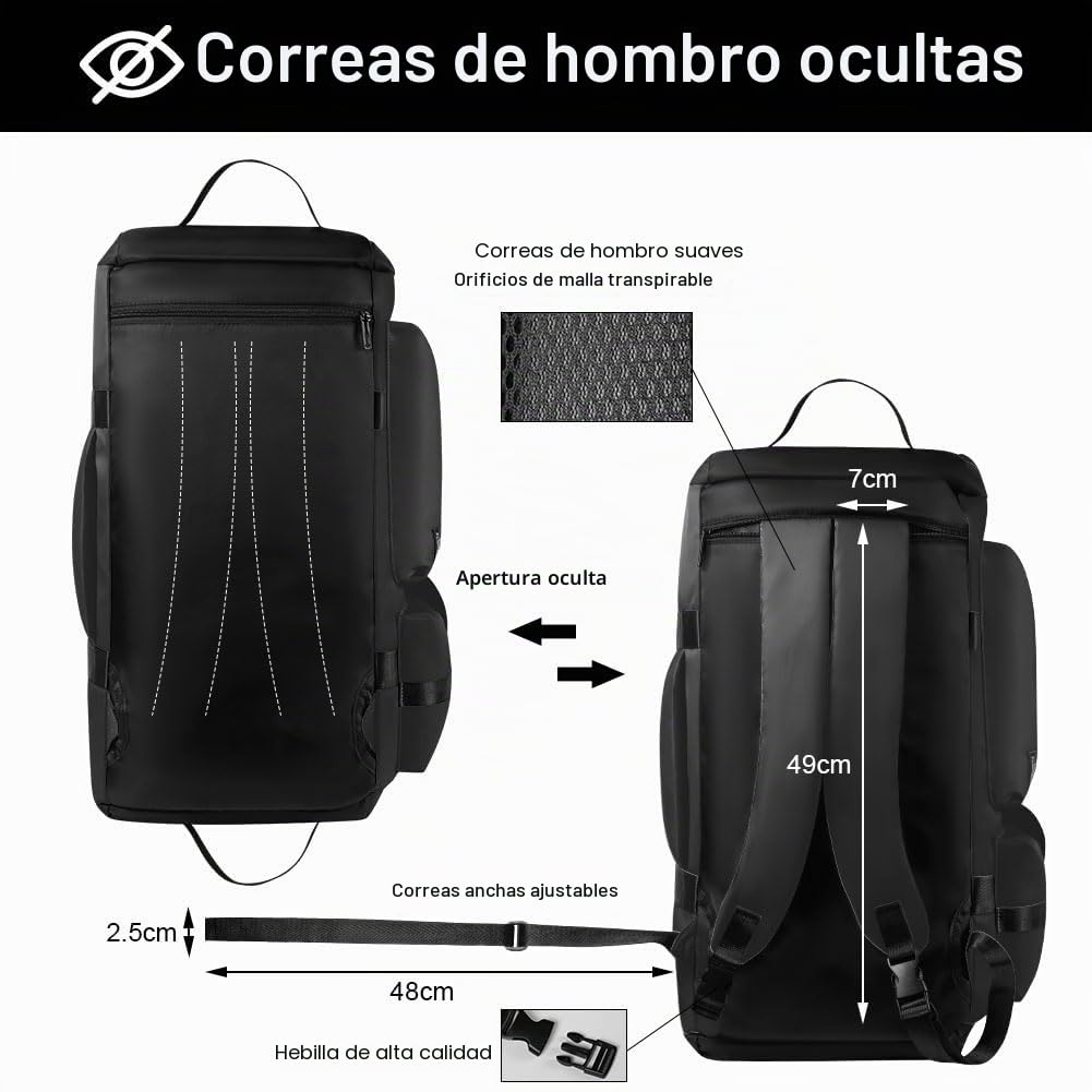 Flintronic 65L Bolsa Deporte Gimnasio, Bolsa de Viaje, Bolsa Deporte Fitness, con Zapato Separada Seco y Humedo, Ligera e Impermeable, Hombre y Mujer, para Deportivo Viaje Gimnasio, Negro