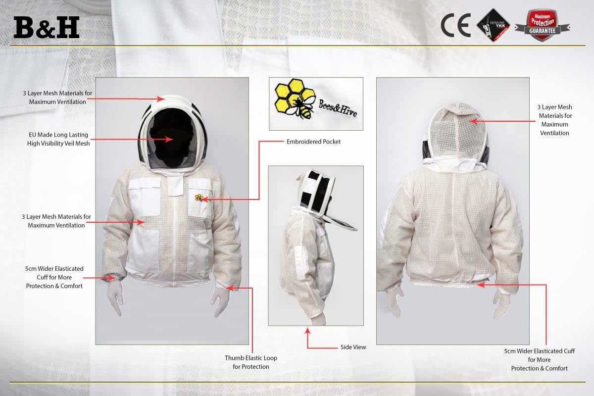 FVJG Veste de protection apicole unisexe 3 couches ultra ventilée pour apiculture, voile d'escrime, veste de style astronaute uniquement avec gants gratuits, blanc (taille M)