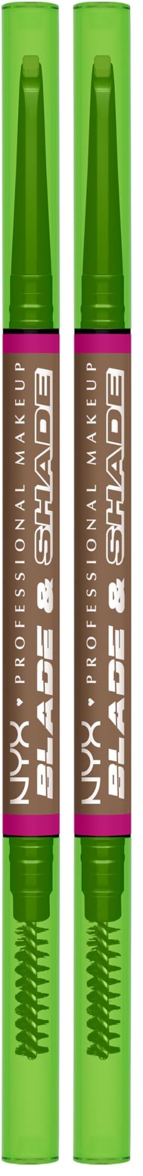 NYX Professional Makeup Augenbrauenstift, Mit zweiseitiger Spitze zum Definieren der Augenbrauen, Bis zu 16h wischfest und farbecht, Vegane Formel, Blade & Shade Nano, Farbton: Taupe (Packung mit 2)