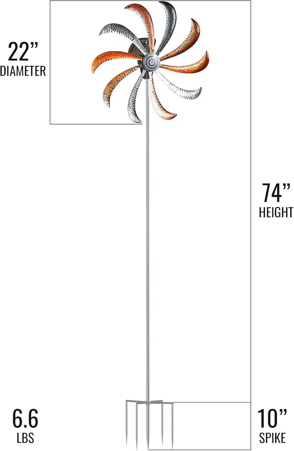 Bernini Fountains Windfree Wind Spinner - Solar Powered Spinning Yard Decoration 22 Inch Windspinner That Spins Without Wind - Metallic Color