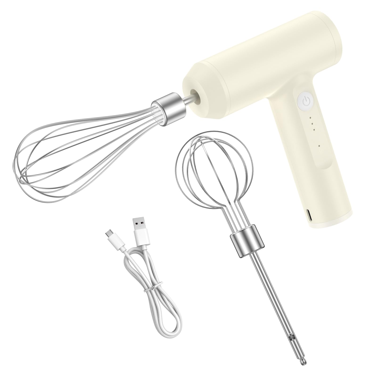 Hevtsde Electric Hand Mixer Cordless Electric Whisk 2000mAh USB Rechargeable Handheld Egg Beater with 3 Speeds Portable Small