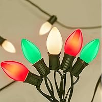 Vista 18 de GOOTHY Luces de Navidad de 25 pies para exteriores, luces de Navidad vintage C7 con 27 bombillas de cerámica rojas, blancas y verdes, luces