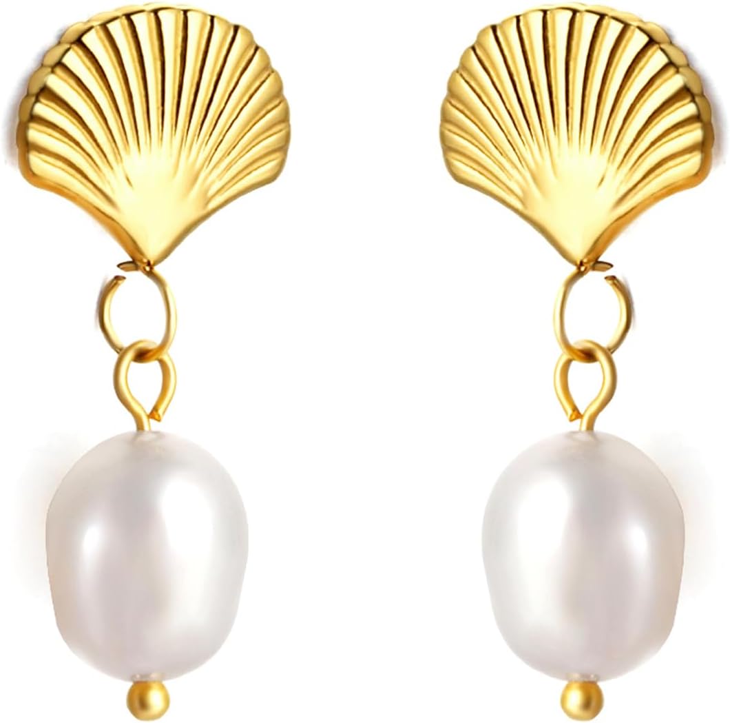 Freshwater Pearl Earrings for Women by VeroSteel, 18K Gold Plated Drop Dangle Jewelry, Cubic Zirconia Bridal Wedding Boho Statement Earrings, Hypoallergenic Nickel-Free Anniversary & Holiday Gifts