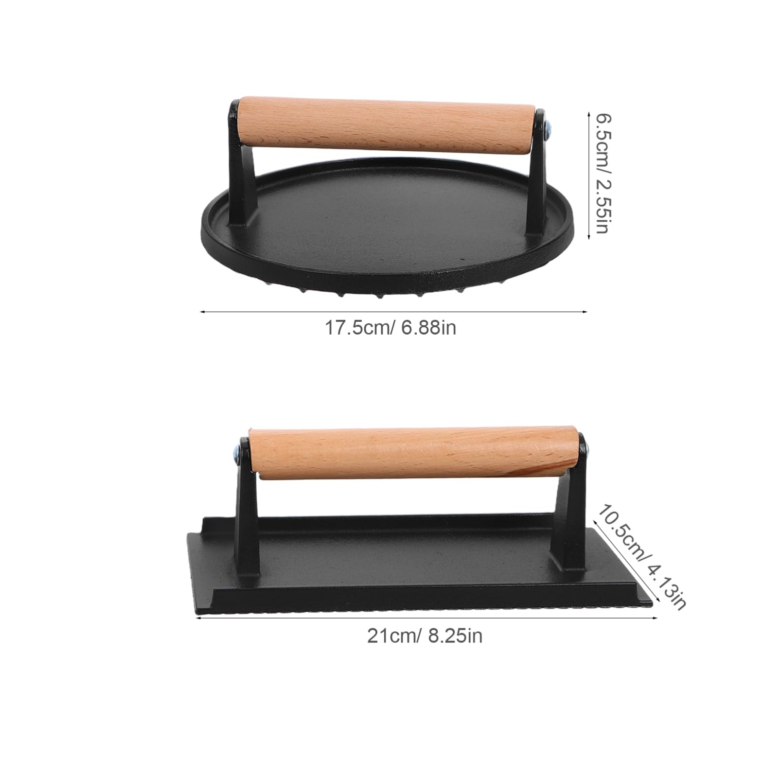 VALICLUD Prensa Multitarea de para Hierro Fundido con Hamburguesas Formas Rectangular y Redonda Mango de Madera, Diseño sin Recubrimiento 2 Piezas Adecuado para Cocina