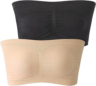 2 Packs Women Bandeau Bra Padded Strapless Wireless Bralette Bra Seamless Bandeau Crop Tube Top Bra Bralette