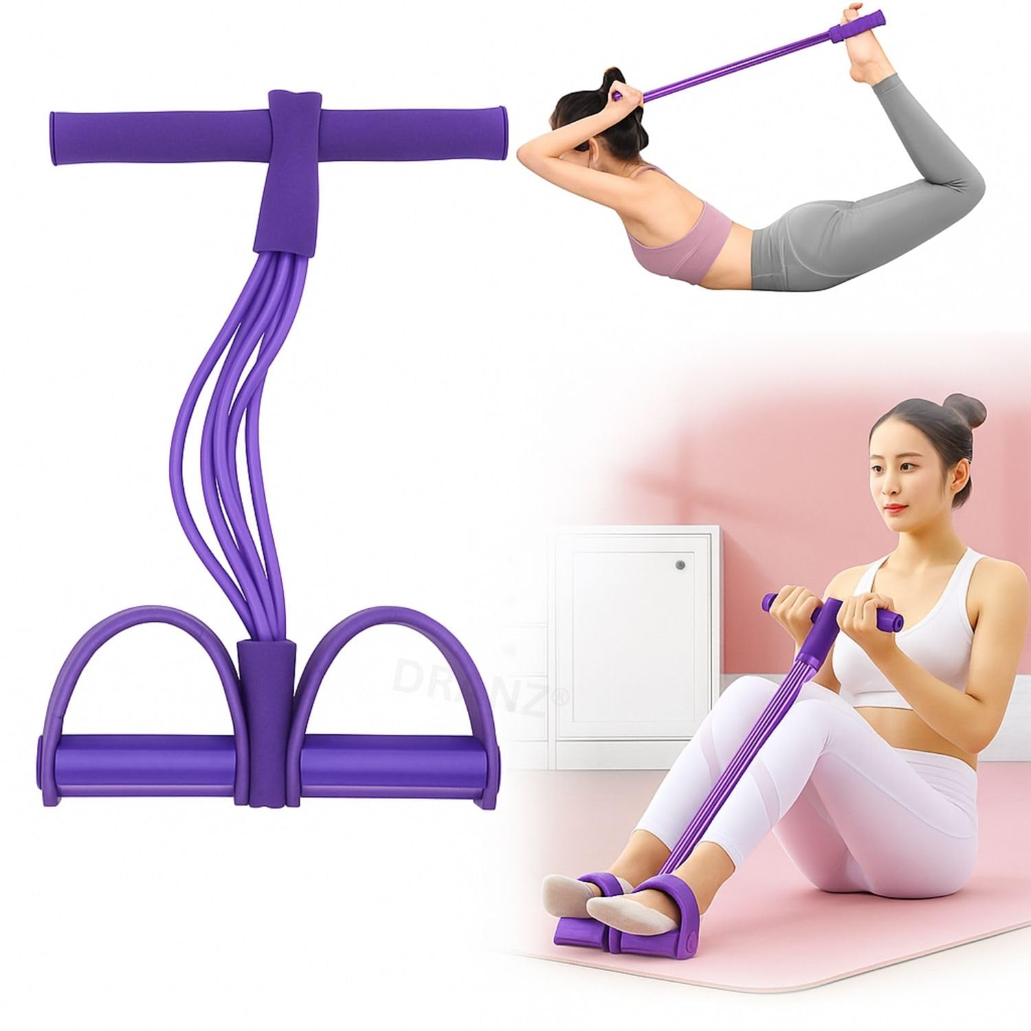 DRANZ Natural Rubber Latex Pull Reducer 4-Tube Pedal Exerciser, Tummy Trimmer Resistance Band for Men & Women—Yoga, Crossfit, Abs, Arm, Leg, Waist Workout, Body Toner, Fat Buster, Home Gym Fitness.-image-48