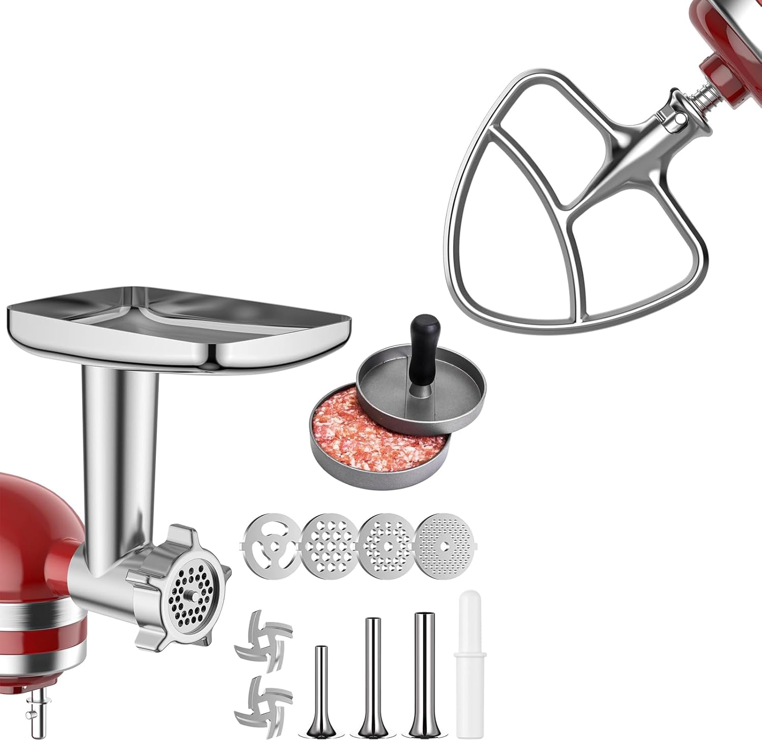 Meat Grinder Attachment & Stainless Steel Beaters for Kitchenaid Stand Mixer