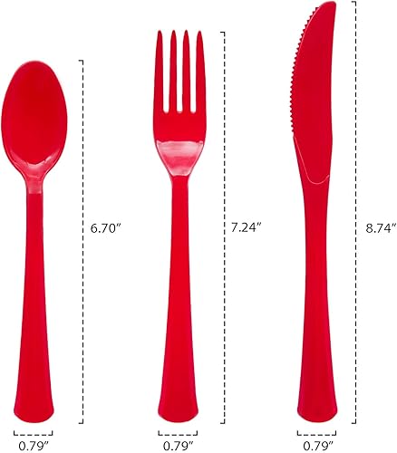 Miniatura 2 de Party Essentials Paquete combinado de cubiertos de plástico duro extra resistente, cuchillostenedorescucharas, rojo, 48 piezas16 lugares (N1224RD-2)